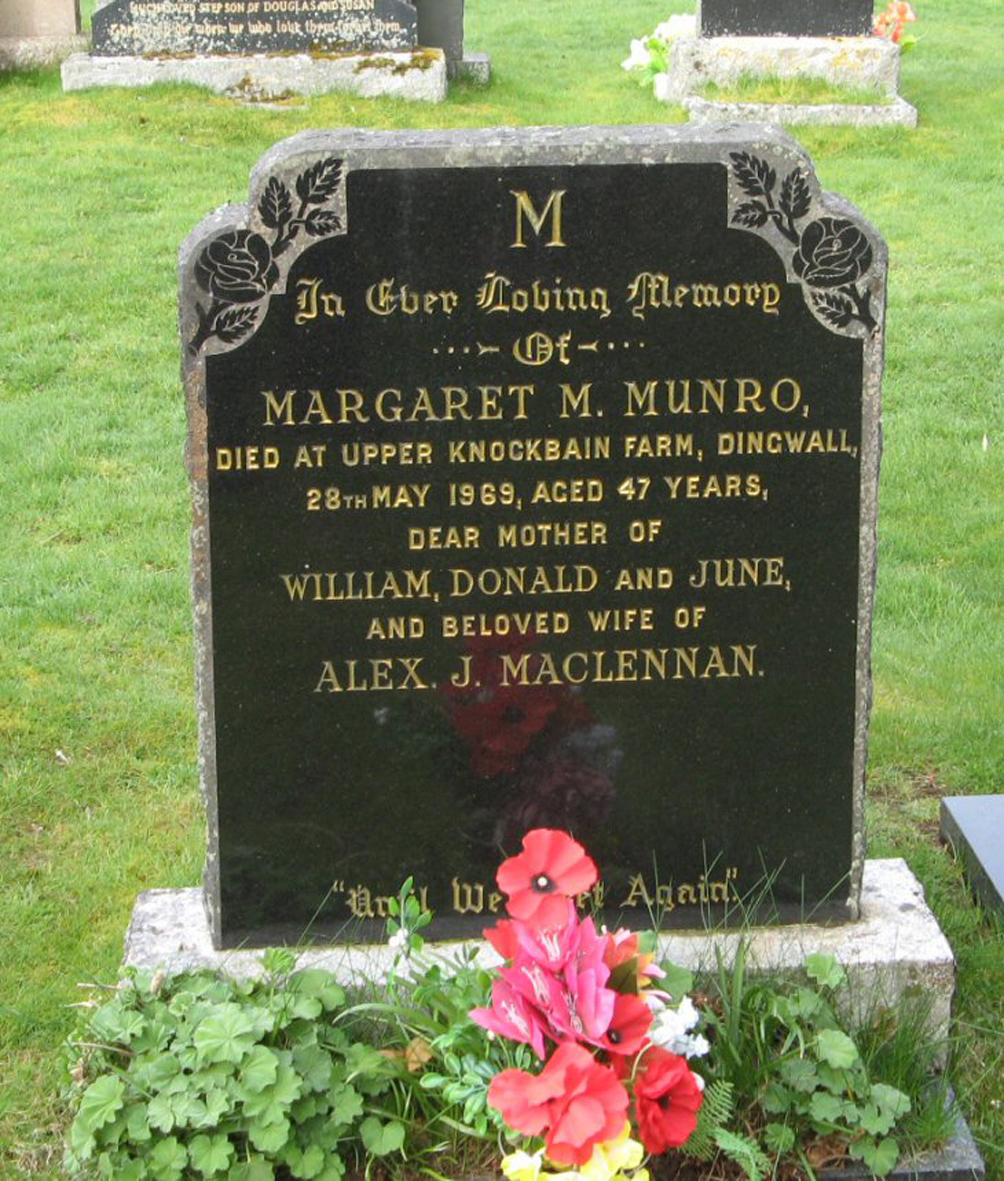 Photo of headstones/Margaret M Munro (MacLennan) died 1969 MI Fodderty
